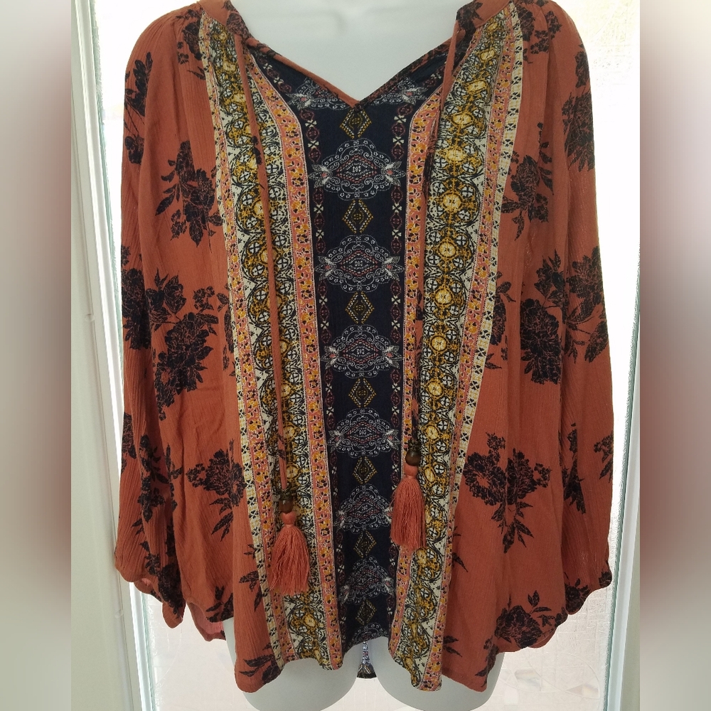Mason & Belle Orange and Blue Oversized Graphic Tunic with 3/4 Sleeves